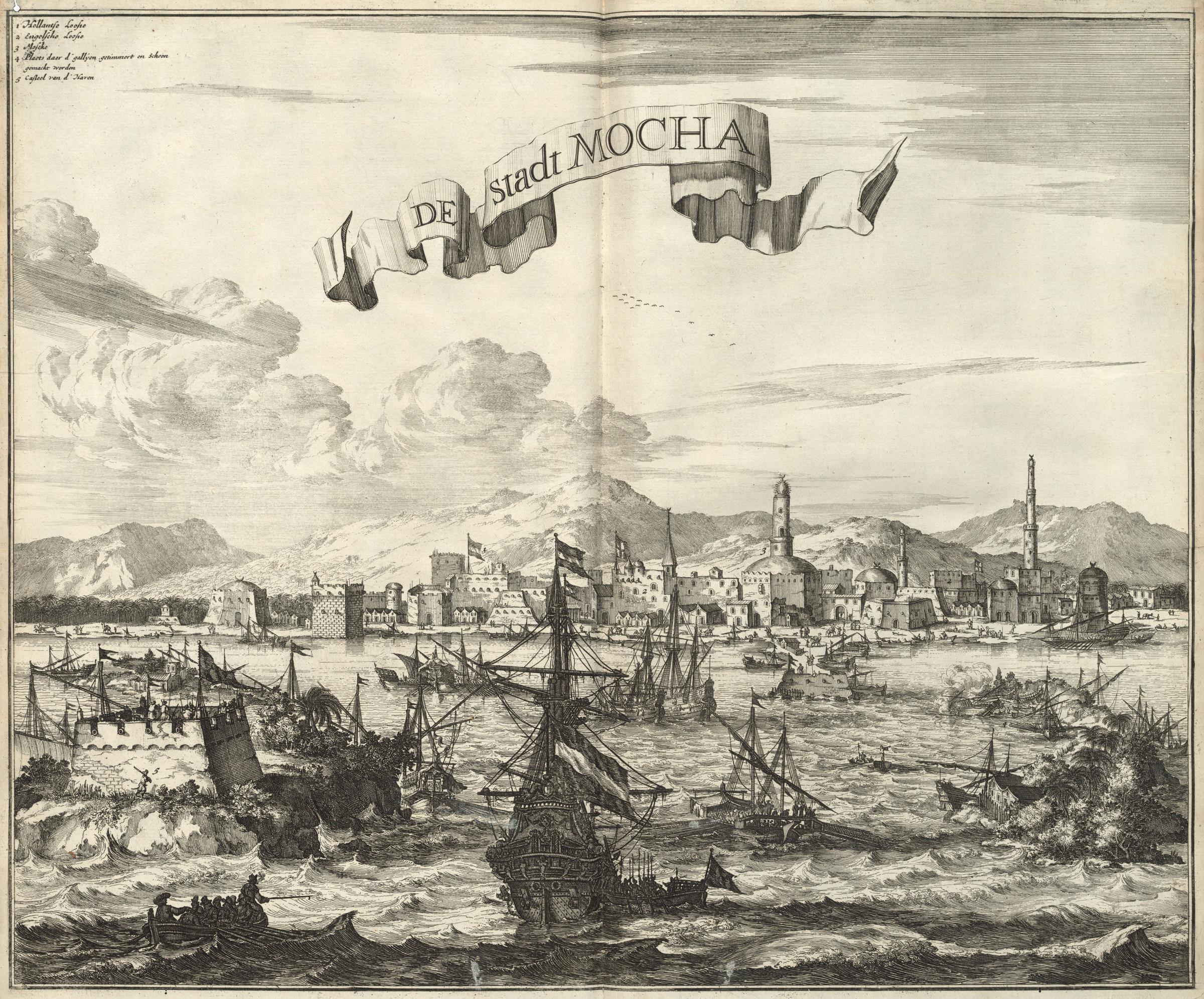 The harbour of Mocha, Yemen, c.1680.